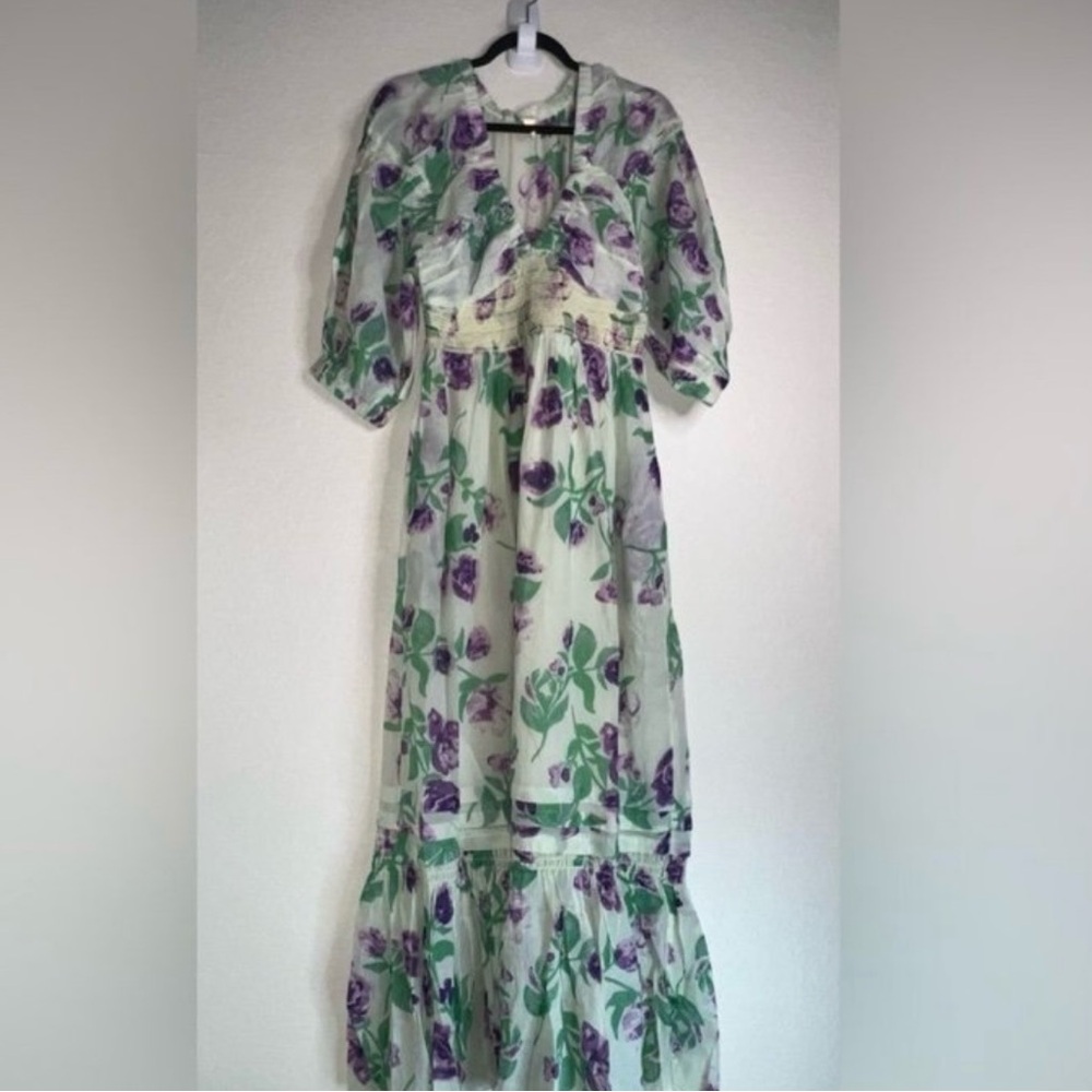 Free People Sheer Floral Maxi Dress - Purple and Green